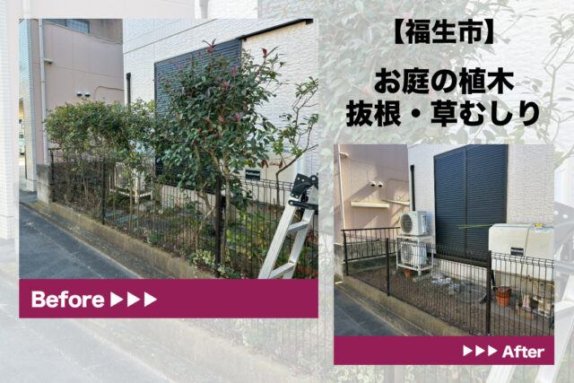 福生市の抜根作業・庭木撤去実績｜外構前の整地・草むしり対応｜西多摩エリア